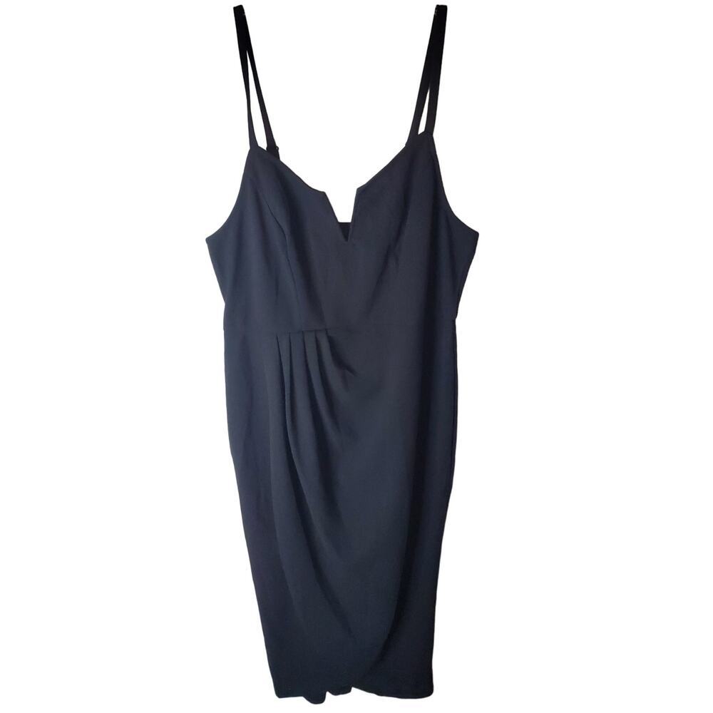 BloomChic Black Midi Slip Dress with V-Notch